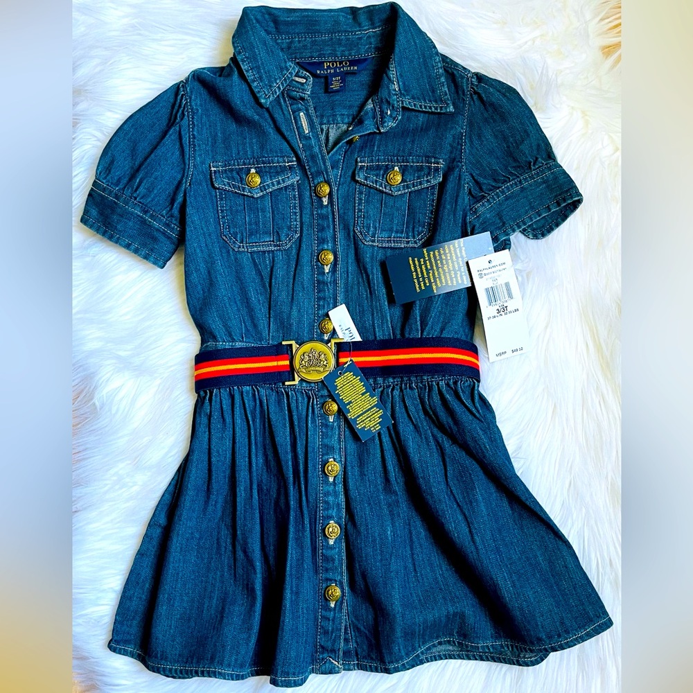Adorable Denim Polo Ralph Lauren Girls Dress. 100% Cotton 3T Brand new